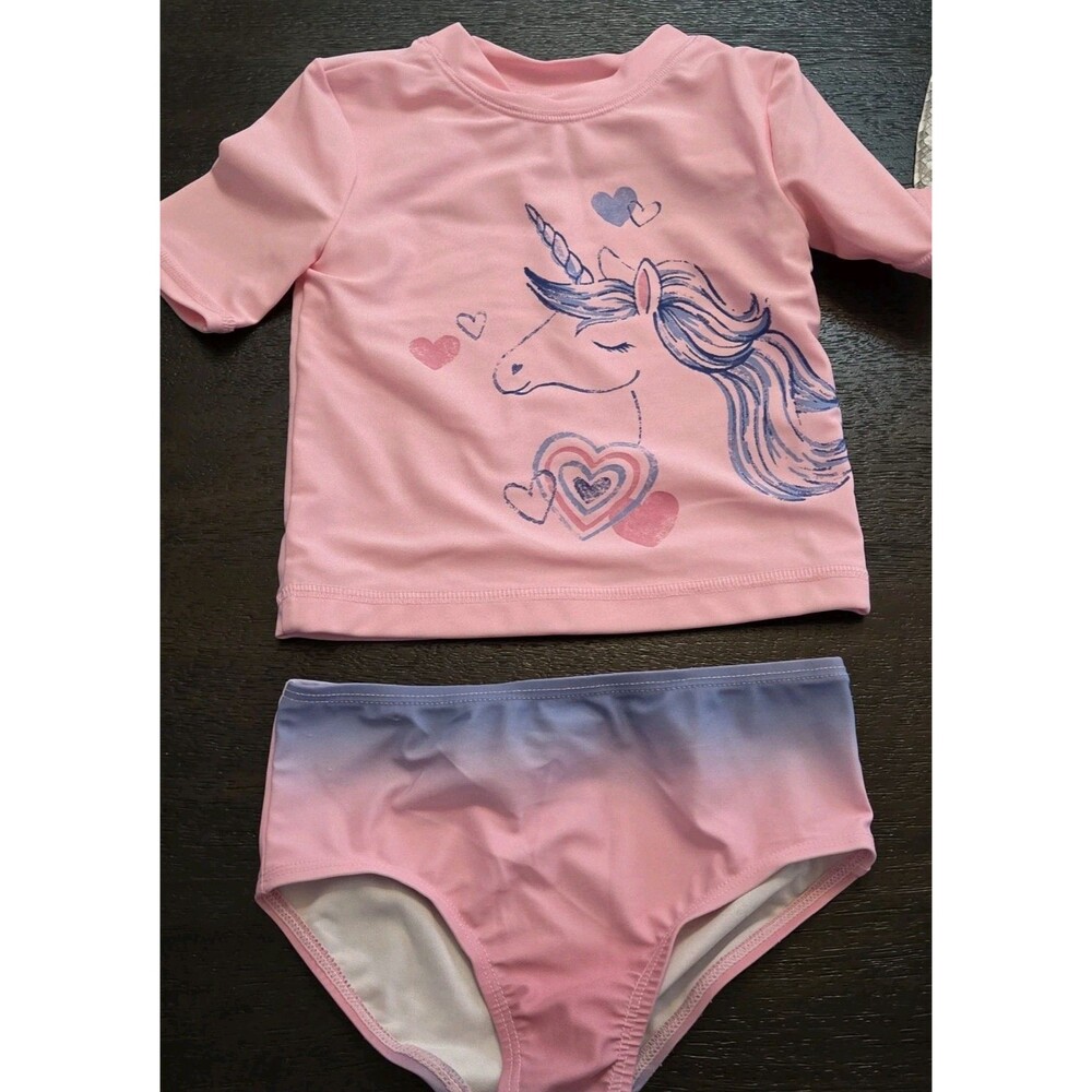 Carter's Pink two-piece swim set w/ pastel unicorn graphic & Ombre Bottom-24Mth